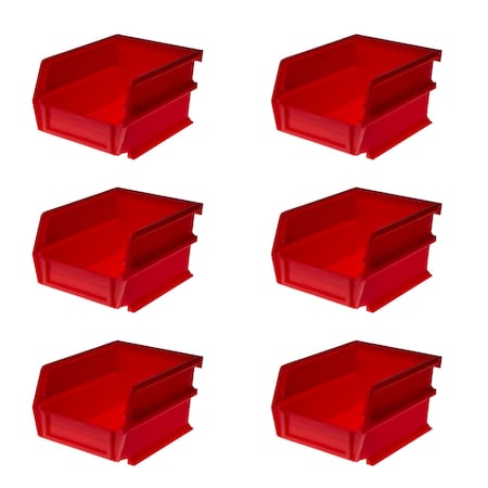Triton Products Stacking Hanging Interlocking Bins, Polypropylene, Red, 5-3/8" L x 4-1/8" W x 3" H, 6 CT 3-210R-6